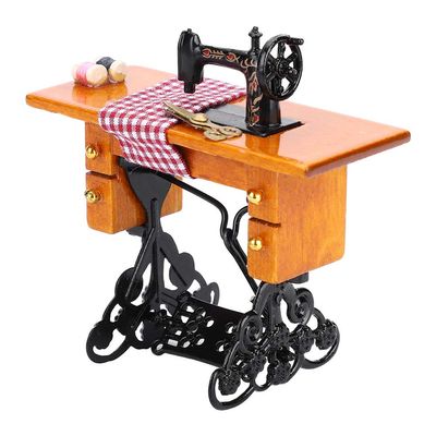 1/12 Dollhouse Sewing Machine Beautiful Decor with Scissors and Thread for Miniature Dolls House
