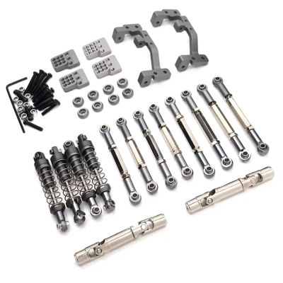 DAIHAOUU for WPL C14 C24 C24-1 C54 Metal Chassis Link Rod Pull Rod Mount Shock Absorber Drive Shaft Set 1/16 RC Car Upgrade Parts(Grey)