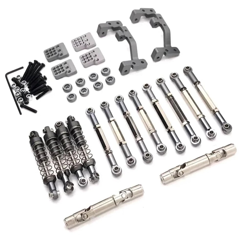DAIHAOUU for WPL C14 C24 C24-1 C54 Metal Chassis Link Rod Pull Rod Mount Shock Absorber Drive Shaft Set 1/16 RC Car Upgrade Parts(Grey)
