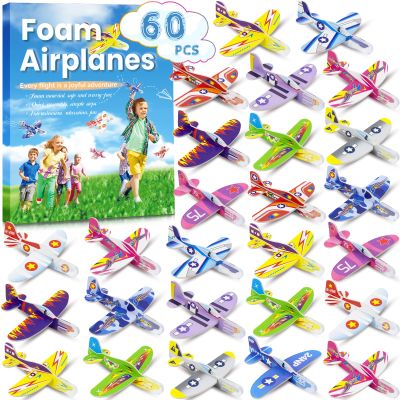 Diteryy 60 Pack Paper Airplanes for Kids Foam Plane Glider Planes Toys Bulk,Assorted ColorsEasy Throwing Paper Airplanes for Party Favors Birthday Classroom Valentines Easter Carnival Prizes Presents
