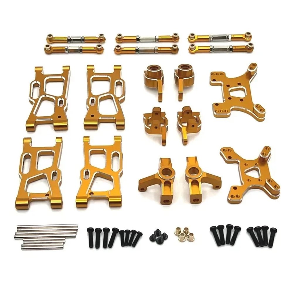DAIHAOUU Metal Suspension Arm Steering Cup Hub Carrier Shock Tower Link Upgrade Parts for Wltoys 124008 124016-17-18-19 144001-02-10(Yellow)
