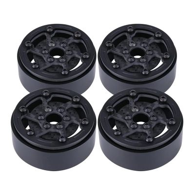 4 Pcs Machined Carbon Fibre 1.9 Inch Beadlock Wheel Rim Hub for 1/10 RC Crawler Car SCX10 TRX4 VS4-10 Cheater Rigs 1.9S LCG DIY(Black B)