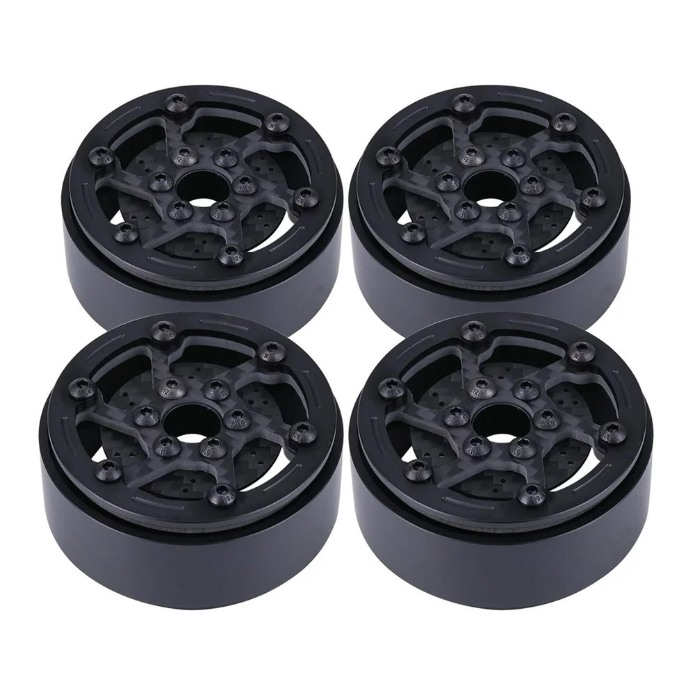 4 Pcs Machined Carbon Fibre 1.9 Inch Beadlock Wheel Rim Hub for 1/10 RC Crawler Car SCX10 TRX4 VS4-10 Cheater Rigs 1.9S LCG DIY(Black B)