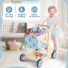 Asweets 2 in 1 Wooden Baby Walker Push and Pull Doll Stroller, Shopping Cart Learning Walker for Boys and Girls, Sit Stand Learning Toddler Toy (Blue) view 3
