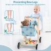 Asweets 2 in 1 Wooden Baby Walker Push and Pull Doll Stroller, Shopping Cart Learning Walker for Boys and Girls, Sit Stand Learning Toddler Toy (Blue) view 4