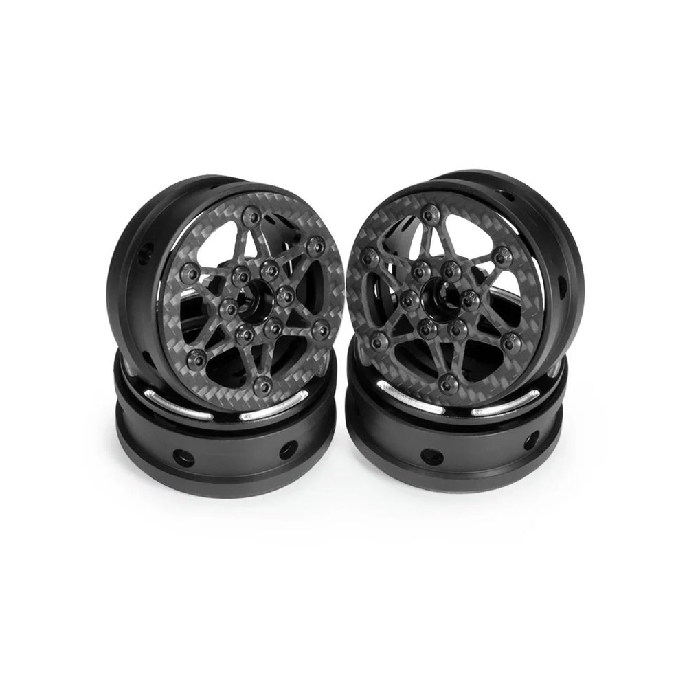 1.9'' Carbon Fiber RC Wheels Rim for 1/10 Rock Crawler Capra SCX10 II TRX4 TF2 for Gmade R1 Element Enduro CC01 TF2 D90 YK6101 DIY(Black A)