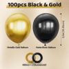 100pcs Black and Gold Balloons 12 Inch Metallic Gold and Black latex Party Balloons for Birthday Retirement Graduation New Year's Eve Party Decorations view 2