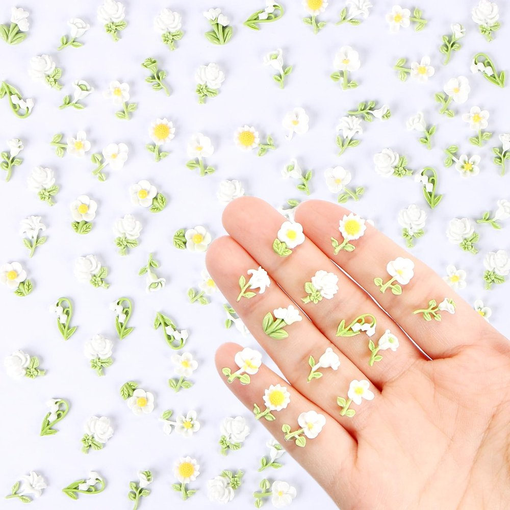 100 Pieces Tiny Green Flowers for Dollhouse Miniatures Resin Flowers for Crafts Tiny Things for Fairy Garden Micro Landscaping Decoration