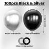100pcs Black and Silver Balloons 12 Inch Metallic Silver and Black latex Party Balloons for Birthday Graduation Engagement New Year's Eve Party Decorations view 2