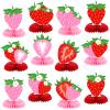 12 Pcs Strawberry Party Decoration Honeycomb Centerpieces Red Pink Strawberry Table Topper Table Decoration for Summer Birthday Fruits Theme Party Favors Supplies view 1