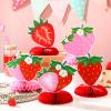 12 Pcs Strawberry Party Decoration Honeycomb Centerpieces Red Pink Strawberry Table Topper Table Decoration for Summer Birthday Fruits Theme Party Favors Supplies view 4