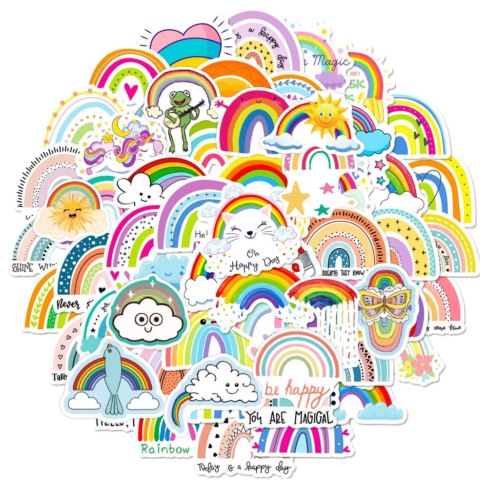 100PCS Cute Rainbow Stickers Pack  Colorful Waterproof Vinyl Decals for Kids, Teens & Girls, Perfect for Water Bottles, Notebooks, Skateboards, Laptops & More