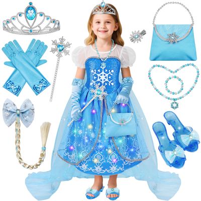 KKONES Princess Dresses for Girls, Light Up Princess Costume with Cape, Birthday Halloween Party Gift for Toddler Age 3-8 Year Old