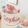 Personalized Handmade Basket,Baby Diaper Caddy Organizer for Girl Boy,Gift Basket, Toy Basket,Custom Name Cotton Rope Basket,Storage Basket (S 22X16CM) view 1