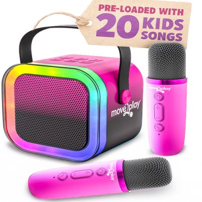 Move2Play, Karaoke Machine for Kids | Includes 20+ Kid Songs | 2 Microphones | Connect with Bluetooth | 3, 4, 5, 6, 7+ Year Old Gift | Toy for Girls, Boys, & Toddler | Birthday Present