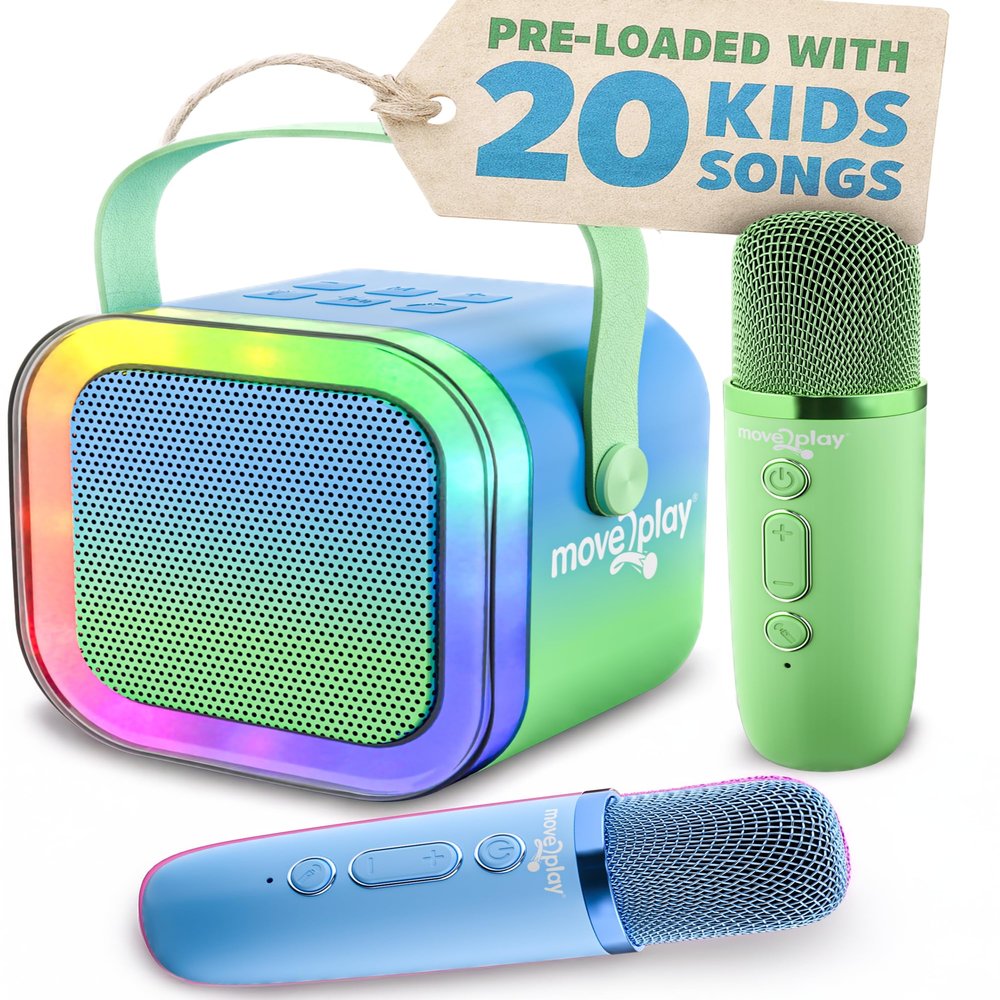 Move2Play, Karaoke Machine for Kids | Includes 20+ Kid Songs | 2 Microphones | Connect with Bluetooth | 3, 4, 5, 6, 7+ Year Old Gift | Toy for Girls, Boys, & Toddler | Birthday Present