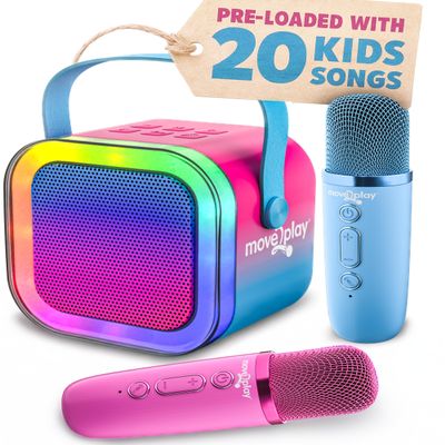 Move2Play, Karaoke Machine for Kids | Includes 20+ Kid Songs | 2 Microphones | Connect with Bluetooth | 3, 4, 5, 6, 7+ Year Old Gift | Toy for Girls, Boys, & Toddler | Birthday Present