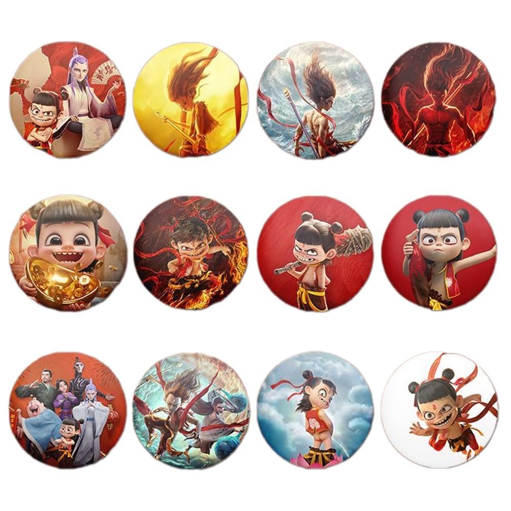 Nezha's Demon Boy Roars in the Sea 58MM Shiny Anime Pin Ne Zha Badge(12pin)