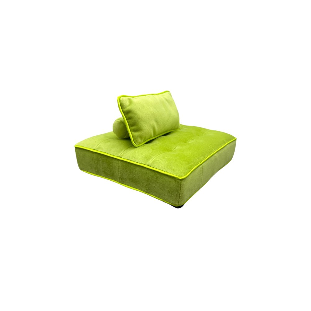 1:6 Scale Green Flannel Low Cushion Sofa, Handmade Dollhouse Furniture, Realistic Model Couch. Desktop Sofa, Gift for Toy Figurine
