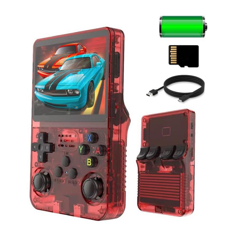 20000 in 1 Handheld Game Console, R36S (Red Edition) Portable Retro Video Game Console, Mini Retro Pocket Arcade Game, HD 3.5 inch IPS Screen, 128GB Card with Pre-Installed Games