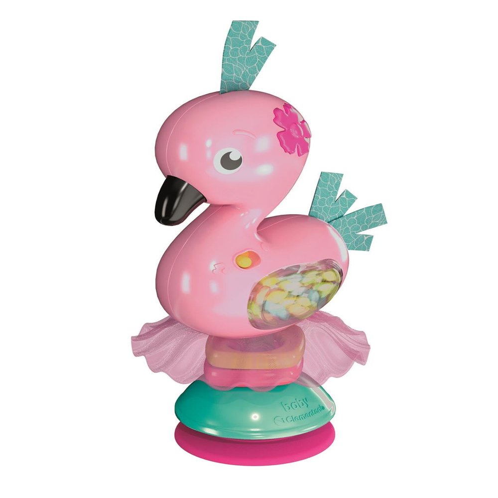 Clementoni Baby Fancy Flamingo Interactive Rattle with Melodies, Children 3 Months+ Rattle with Balls, Sound Effects and Suction Cup for Moment Feeding, Stimulates Senses and Manuality, 17492