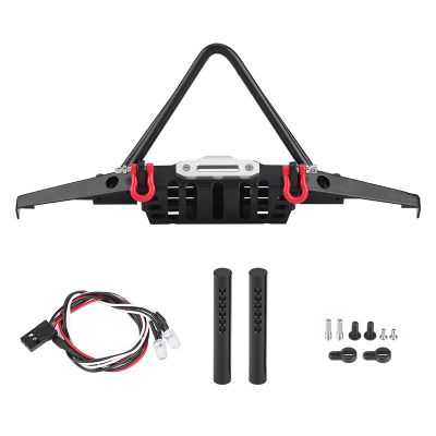 1/10 Car Front Bumper, Steel RC Crawler Bumper with LED Lights Upgraded Part for Axial SCX10 90046
