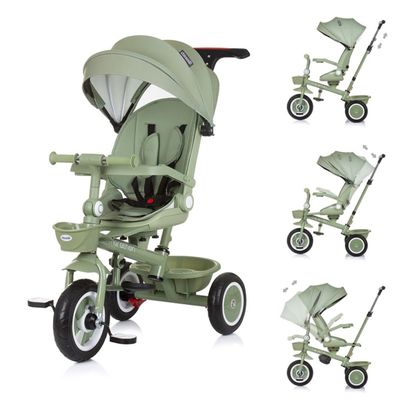 Chipolino Tricycle Marathon 2-in-1 Tricycle, Reversible Seat, Rubber Wheels, Roof, Colour: Green