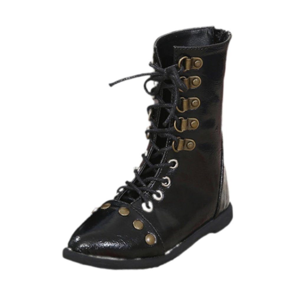 1/3 Boy Doll Shoes Knight Riding Boots Boot DIY Gift Stylish PU Outfit Black with Lacing and Zipper Lace up Motorcycle Boots