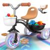 Kkdi Toddler Tricycle for 1-3 3-4 Year Olds, Toddler Baby Bike, 2 3 4 Year Old Boys Girls Birthday Gifts, Outdoor Riding Toys for Ages 2-4, 3-Level Adjustable Seat, 3 Color Light Wheels, 2 Baskets view 1