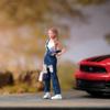 ORIELOAN Adorable 1/18-1/87 Scale Girl Doll in Denim Overalls with Handbag Figurine, Miniature Street Jeans Jumpsuit Female in Playful Posture Figure (Painted, 1/18) view 4