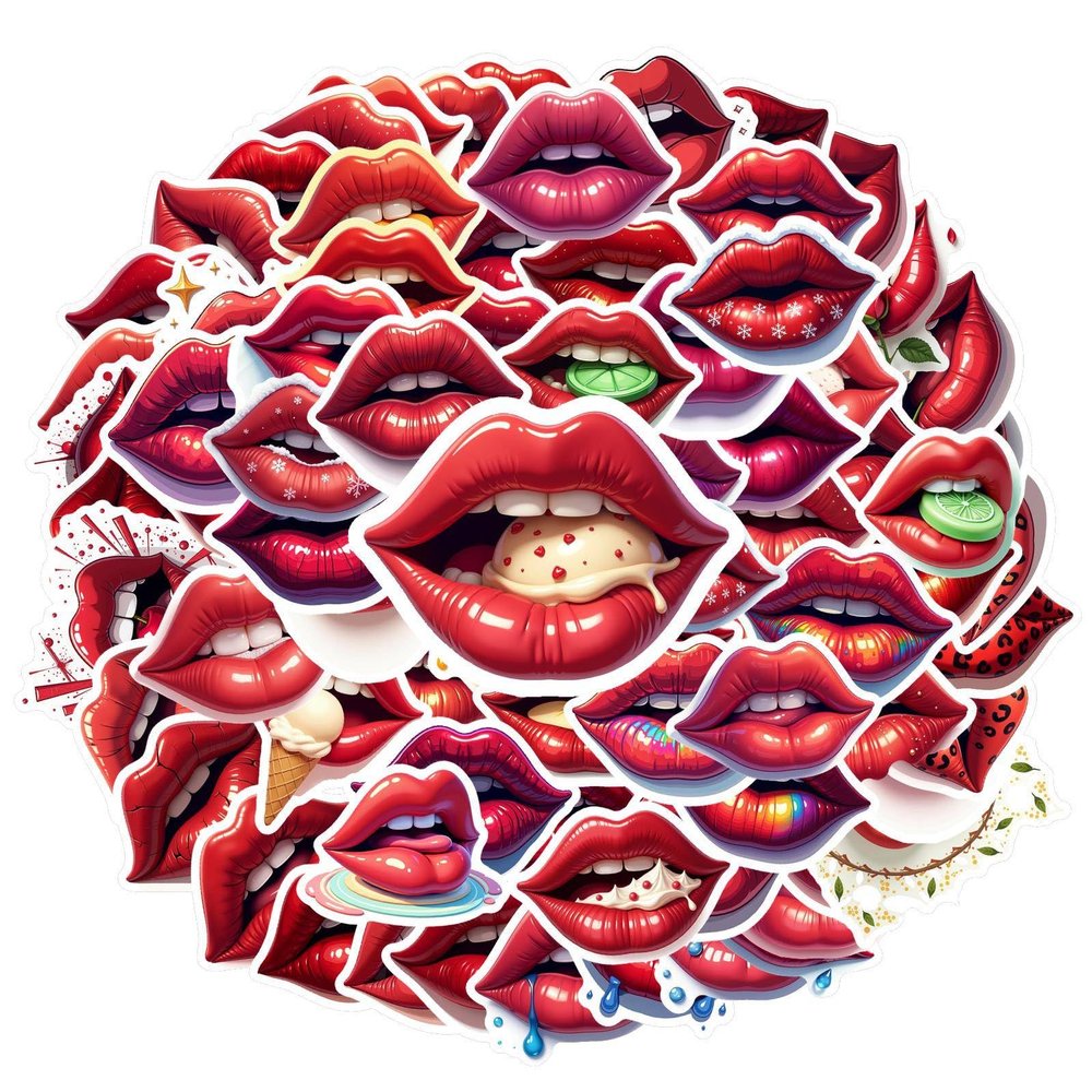100Pcs Cartoon Lip Stickers, Waterproof Lip Sticker for Water Bottle Laptop Phone Cases Planner Skateboard Luggage Helmet Party Favor Decor, Ideal for Adults Teens Teacher Rewards C117X