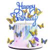 13 Pieces Butterfly Cake Toppers With Happy Birthday Cake Toppers 3D Pink Gold Butterfly Cake Decorations for Girls Women's Birthday Party Wedding Cake Decor Baby Shower (Royal Blue,Yellow) view 1