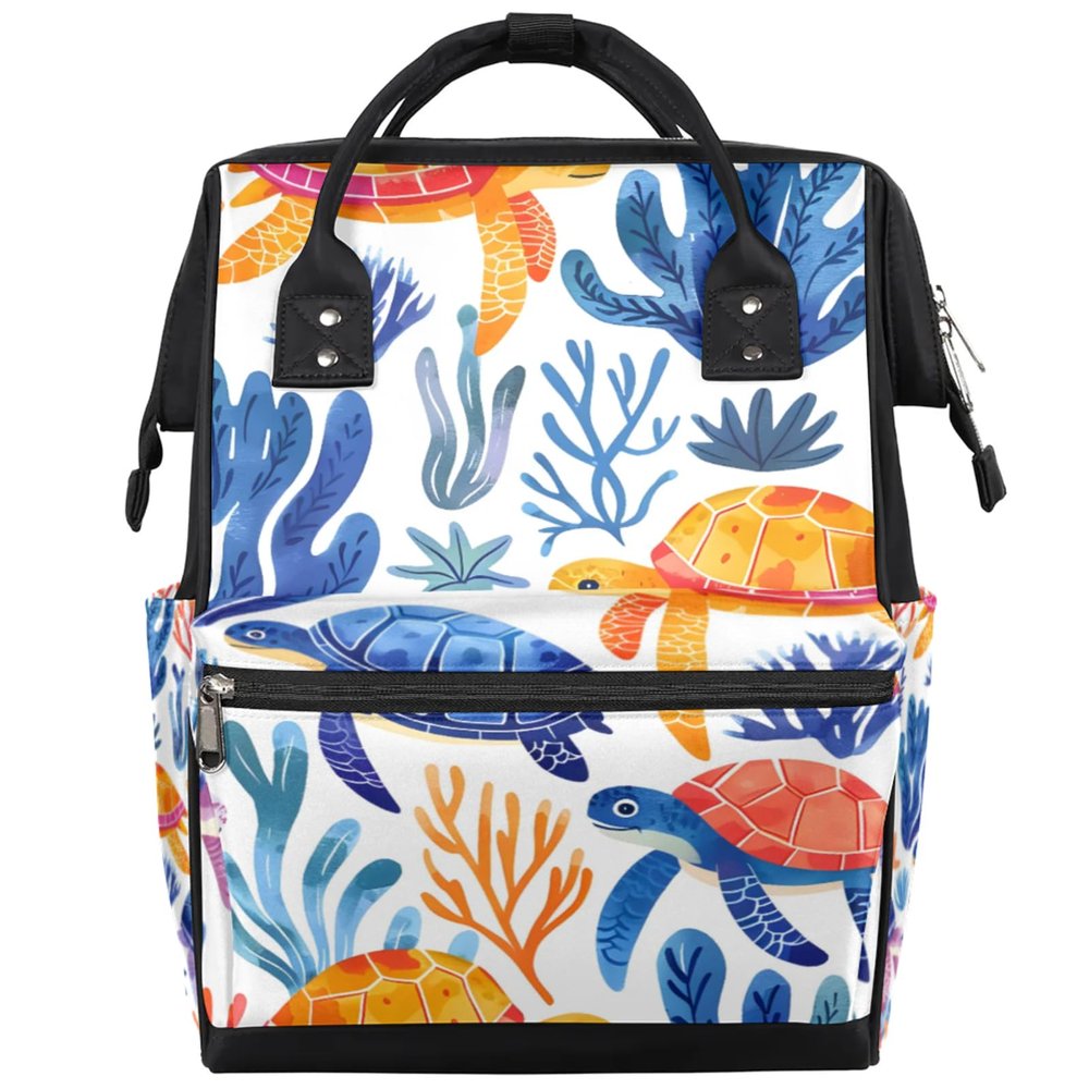 XMNYGJ Diaper Bag Backpack for Women Turtles Ocean Nursing Diaper Backpack Waterproof Travel Mommy Daypack Portable Nappy Bags Large Maternity Changing Daycare Purse for Mom Dad