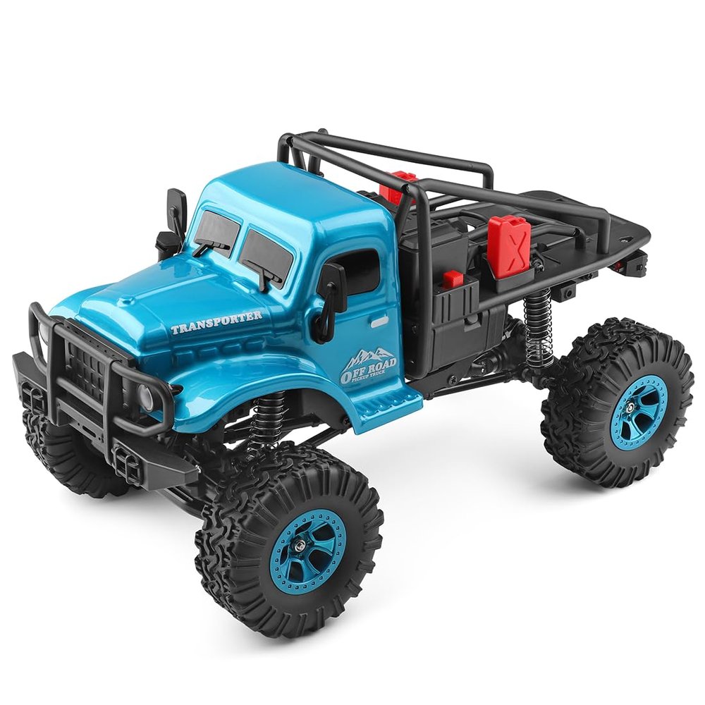 funnyndiy 1:18 Scale RC Off-Road Truck, 4WD High Torque Climbing Car with LED Lights, RC Crawler with Real 2 Speed Transmission, 3-10KM/H, 2.4GHz 4X4 RC Truck