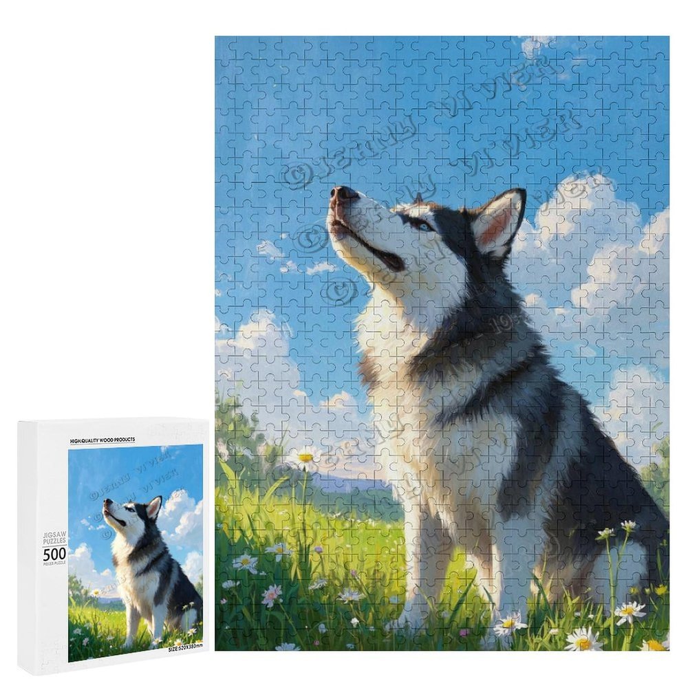 500 pcs Husky Dog Lovers Jigsaw Puzzle for Adults, Finished Size 20.5" x 15", Family Bonding Activity, Wooden