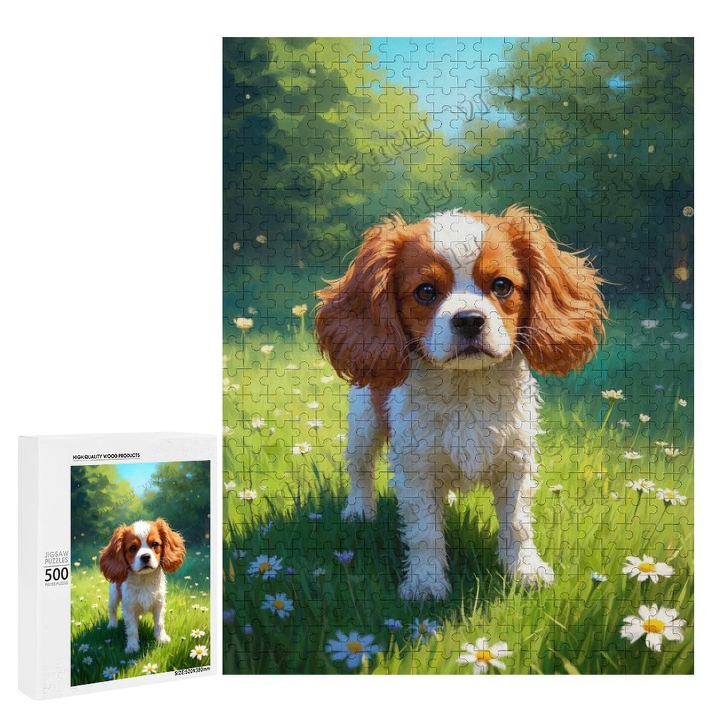 Cavalier King Charles Spaniel Dog Themed Wooden Puzzle 500 Pieces, Fun Jigsaw for Friends