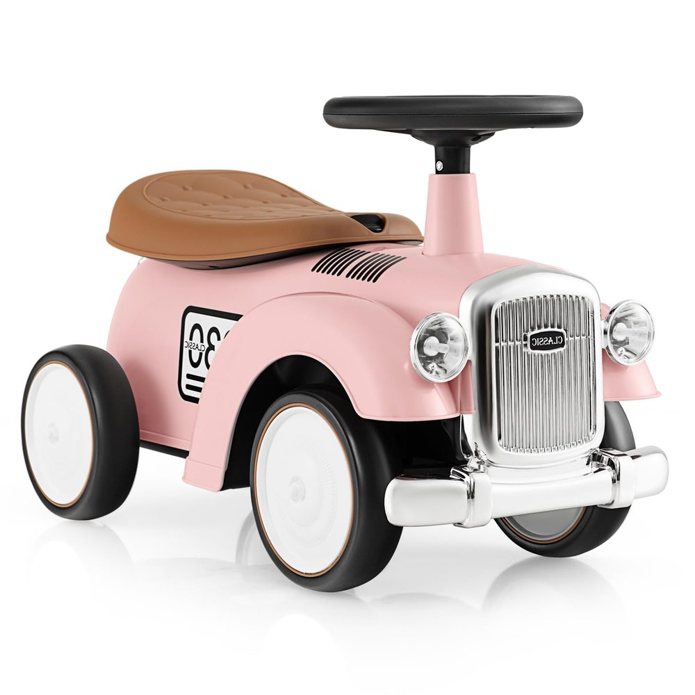 OLAKIDS Ride On Push Car, Toddler Foot-to-Floor Sliding Toy with Steering Wheel, Horn, Under Seat Storage, Kids Racer Walking Gift for Boys Girls (Pink)