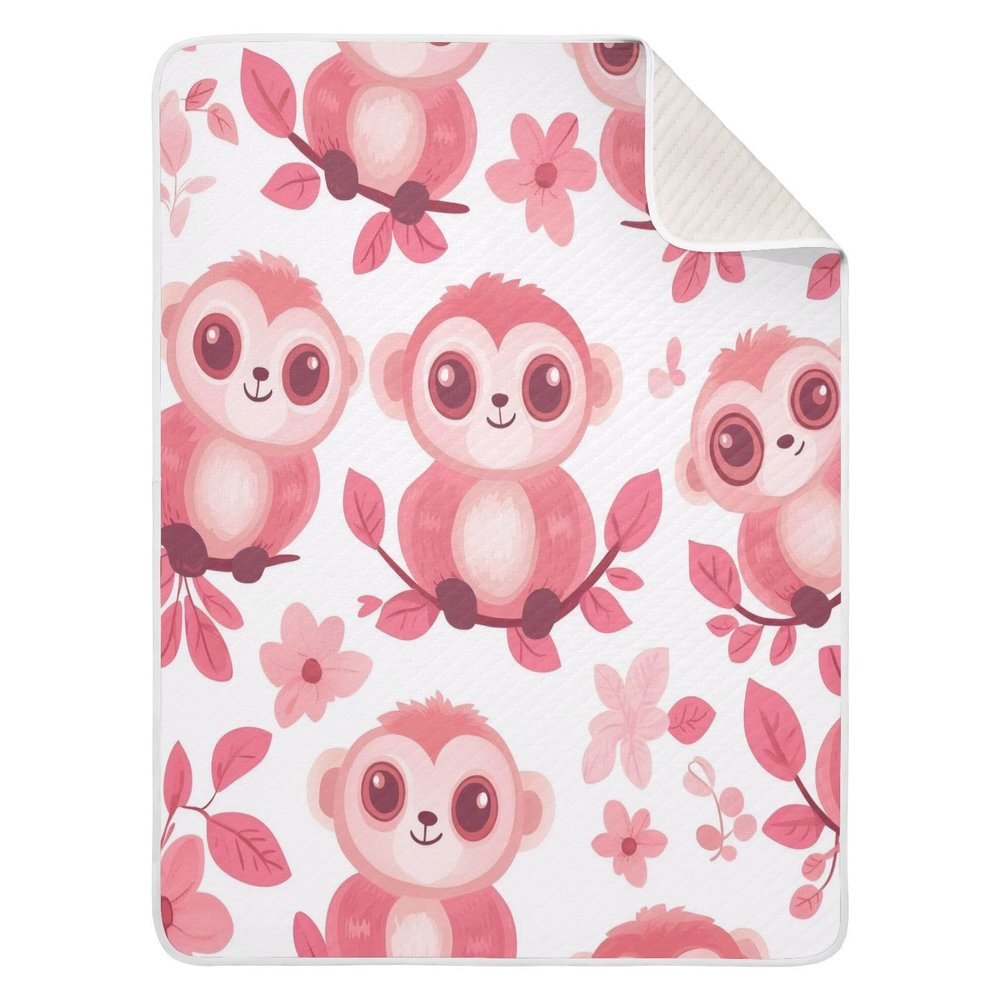 FLildon Cute Monkey Cotton Baby Blanket 30" x 40" Warm Soft Breathable Muslin Swaddle Blankets for Toddler Boys Girls Nursery Receiving Wraps