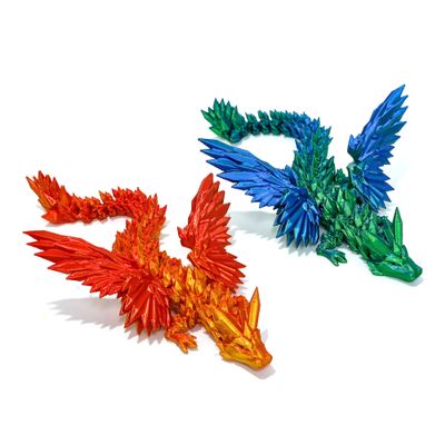 Flavery 2 Pack 3D Printed Dragon with Wings - 9 inch Flying Dragon, Flexible Articulated Winged Toy, Office Desk Toy, Home Decor, Easter Basket Stuffers (Green Blue+red Gold)