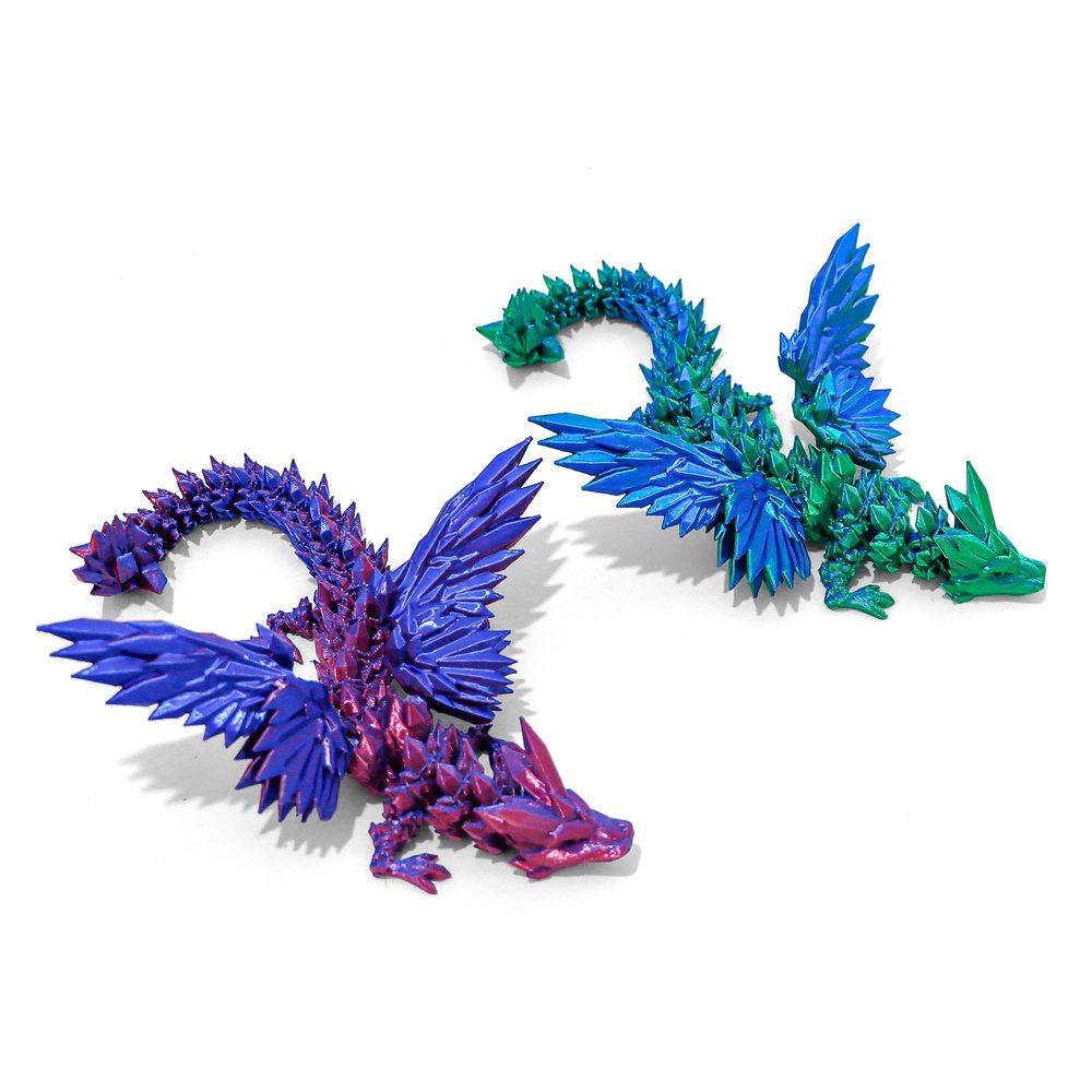 Flavery 2 Pack 3D Printed Dragon with Wings - 9 inch Flying Dragon, Flexible Articulated Winged Toy, Office Desk Toy, Home Decor, Easter Basket Stuffers (Purple+Green Blue)