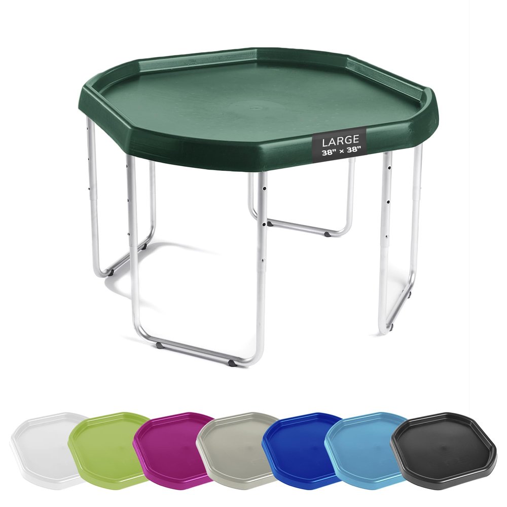 MEKA Large 38"x38" Tuff Tray Set Dark Green, Activity Sensory Tray Plus Stand Children, Outdoor Play Sand and Water Table for Toddlers and Kids, Toy Boys Girls