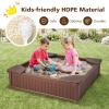 GLACER Sandbox with Cover, 4ft x 4ft HDPE Sand Box w/Oxford Cover, Bottom Drainage Oxford Liner, All Weather Resistant Sand Pit in Backyard Lawn Garden Beach for Kids (Coffee) view 4