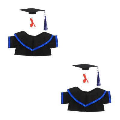 LOGOFUN 2 Sets Graduation Dress Up Set for Bear Plsuh Toy Stuffed Animal Costume Outfit Kit with Tassel Cap Shawl and Scroll for 2025 Grad Party Blue