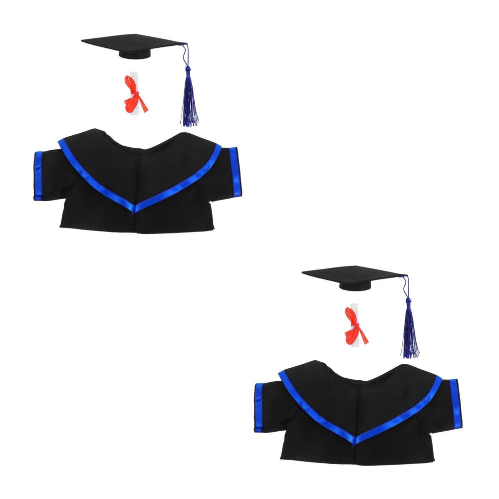 LOGOFUN 2 Sets Graduation Dress Up Set for Bear Plsuh Toy Stuffed Animal Costume Outfit Kit with Tassel Cap Shawl and Scroll for 2025 Grad Party Blue