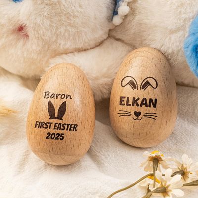 KEMEILA Custom Wooden Easter Eggs - Personalized Engraved Easter Decor, Musical Easter Shaker Gifts for Kids & Family