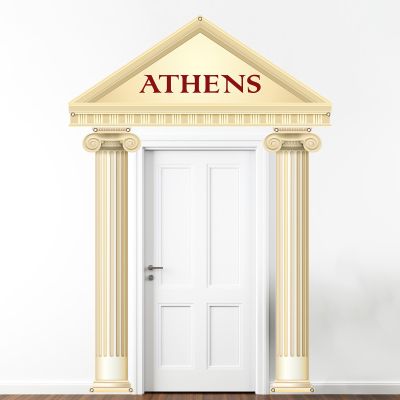 3PCS Greek Party Porch Banner Roman Pillar Door Decoration Ancient Greek-Column Sign Photo Backdrop Hanging Supplies for Wedding Birthday Medieval Renaissance Photos Booth Home Indoor Outdoor Decor
