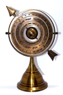 Decorative Brass Zodiac Armillary Sphere, Desktop Globe with Arrow Design, Antique Style Home Decor