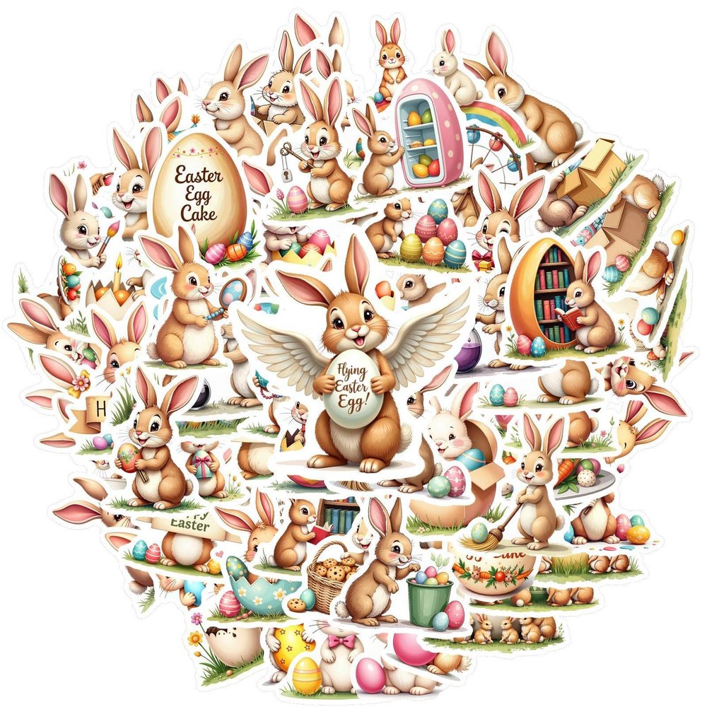 100Pcs Cartoon Easter Bunny Stickers, Waterproof Easter Bunny Sticker for Water Bottle Laptop Phone Cases Planner Skateboard Luggage Party Favor Decor, Ideal for Adults Teens Teacher Rewards C1Z1Y