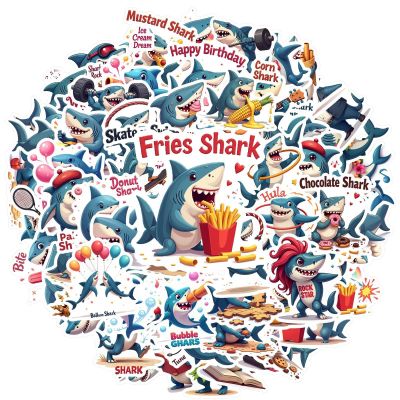 100Pcs Cartoon Shark Stickers, Waterproof Shark Sticker for Water Bottle Laptop Phone Cases Planner Skateboard Luggage Helmet Party Favor Decor, Ideal for Adults Teens Teacher Rewards C136Q