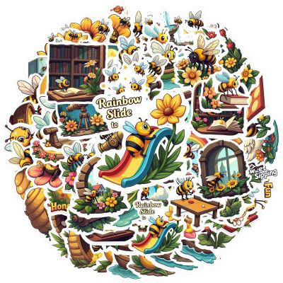 100Pcs Cartoon Bee Stickers, Waterproof Bee Sticker for Water Bottle Laptop Phone Cases Planner Skateboard Luggage Helmet Party Favor Decor, Ideal for Adults Teens Teacher Rewards C117W